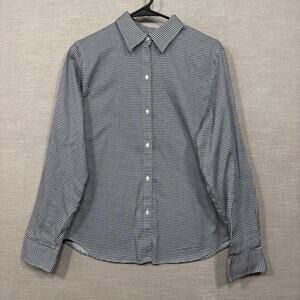 Chaps Womens Classic Houndstooth Button Shirt Large Black White 100% Cotton